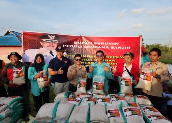 Ketua Karang Taruna Serahkan Bantuan Korban Banjir Di Desa Bangun Harja