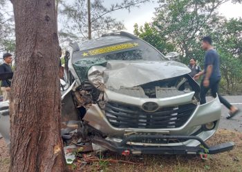 Hilang Kendali Akibat Ban Meletus, Mobil Avanza Hantam Pohon 