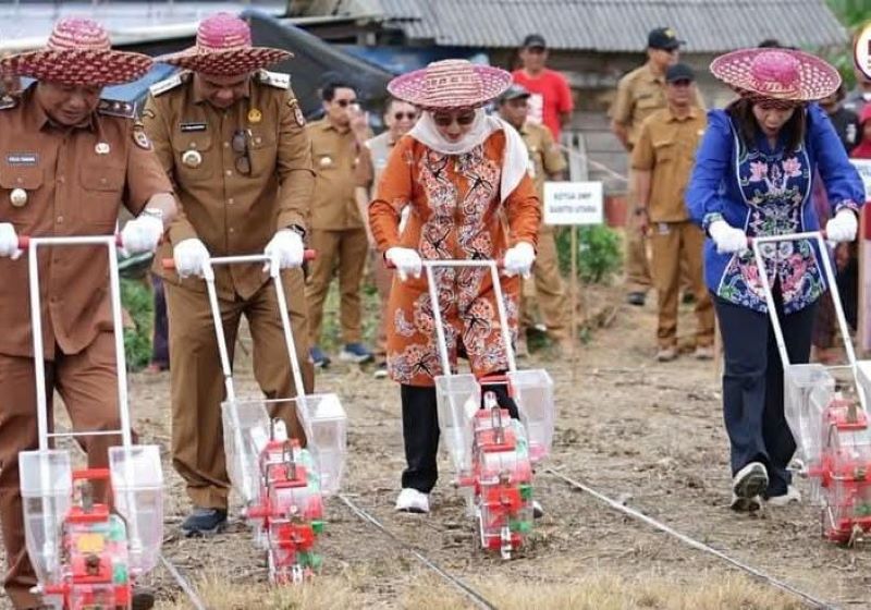 Dukung Petani, Bupati Shalahuddin Serahkan Bantuan Pertanian dan Tanam Perdana Jagung Hibrida